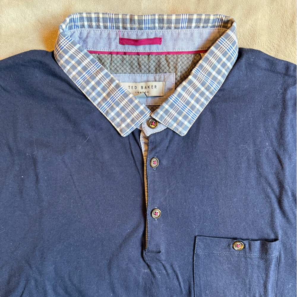 Ted Baker - Blue Polo Shirt with Plaid Collar